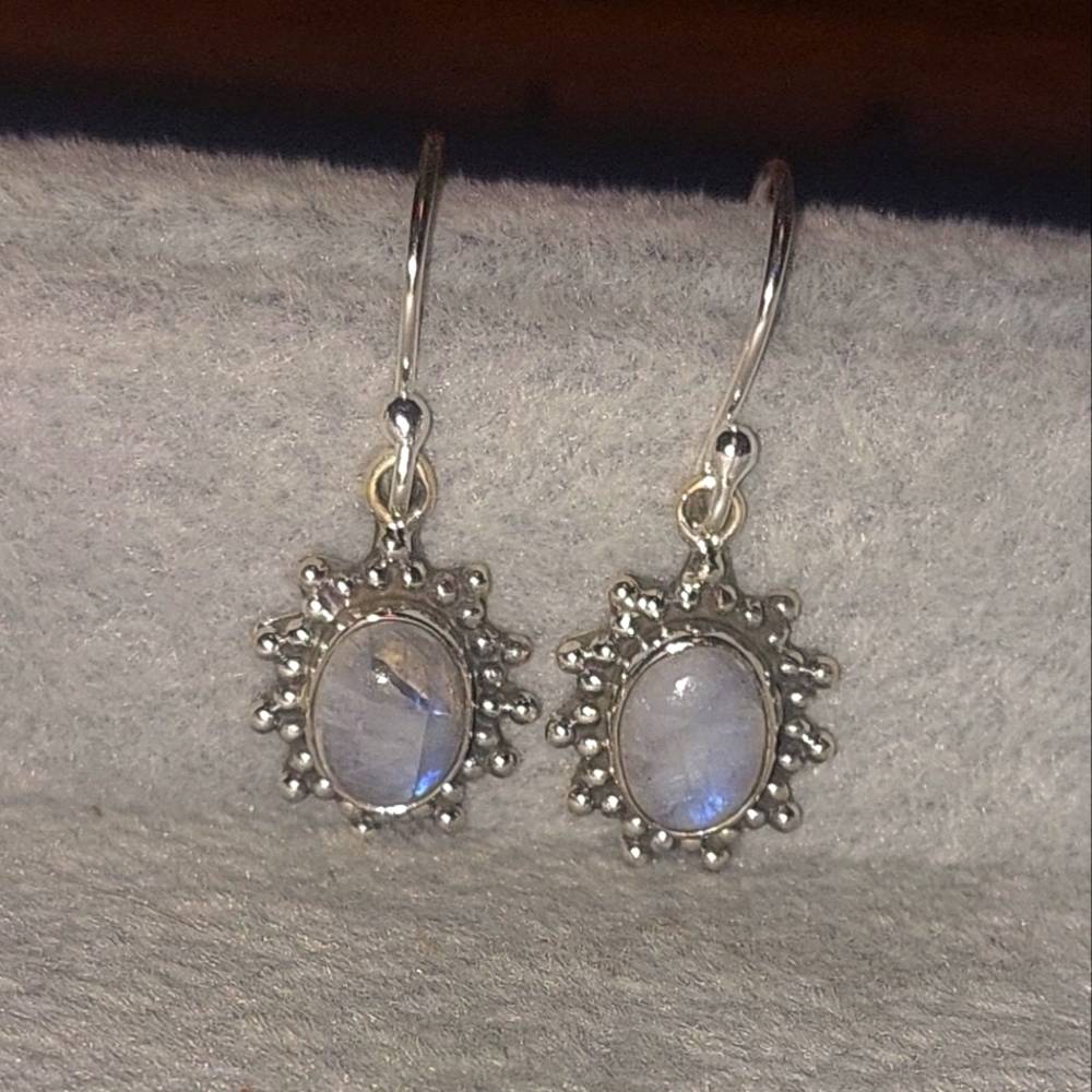 Dainty Moonstone Drop Earrings Sterling Silver